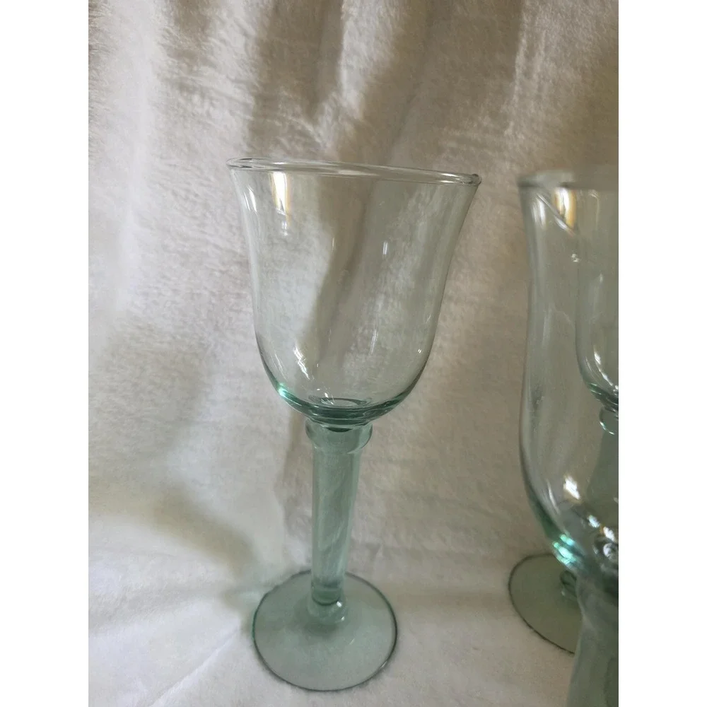 Vintage La Mediterranea Recycled Glass Goblets - Set of 4, Seafoam Green